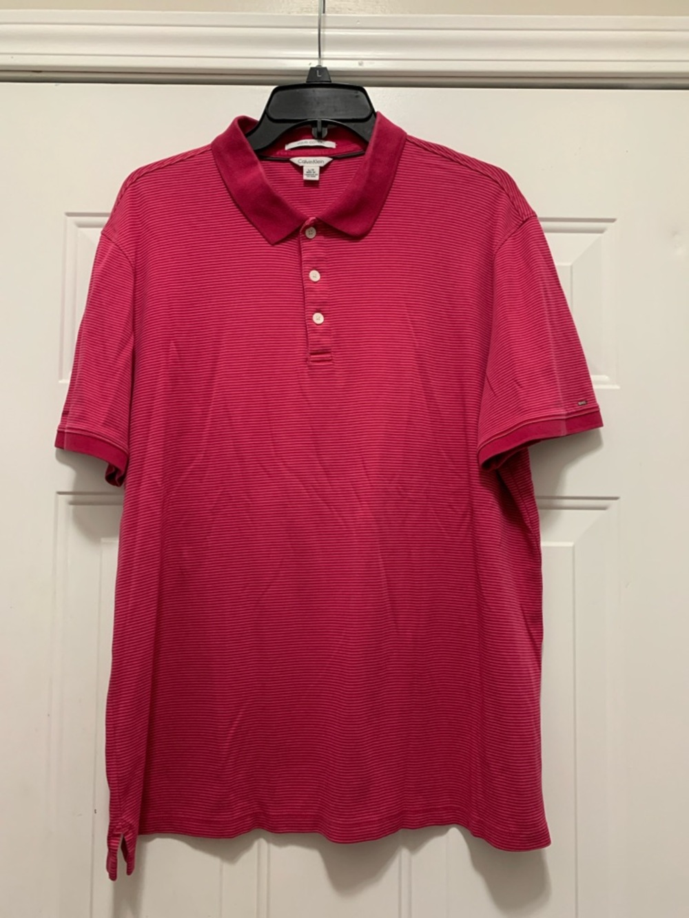 3/$15 Calvin Klein 100% Cotton Men's Hot Pink Striped Polo Size Large